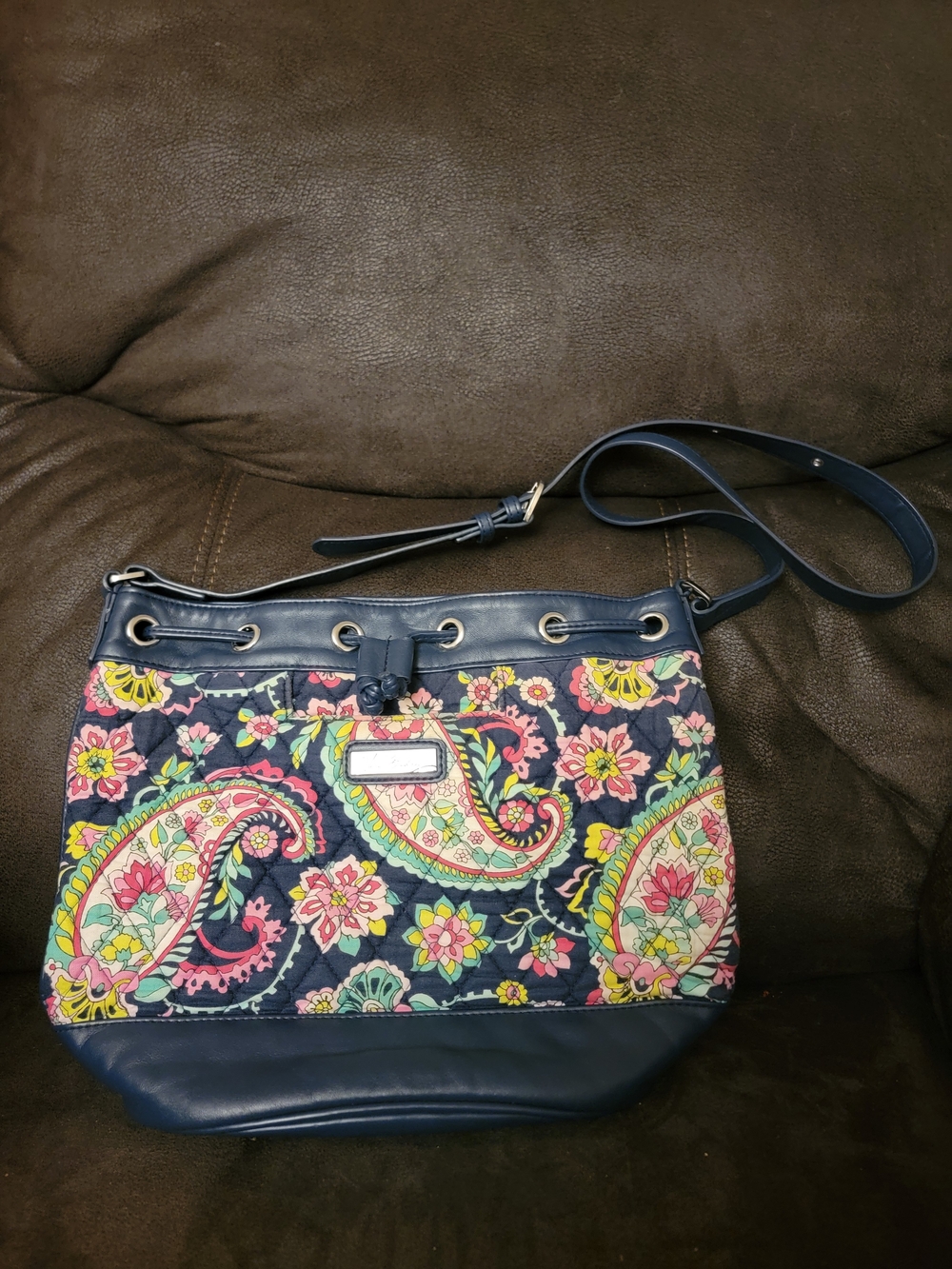 Vera Bradley Drawstring Retired Floral Paisley Navy Crossbody Bag